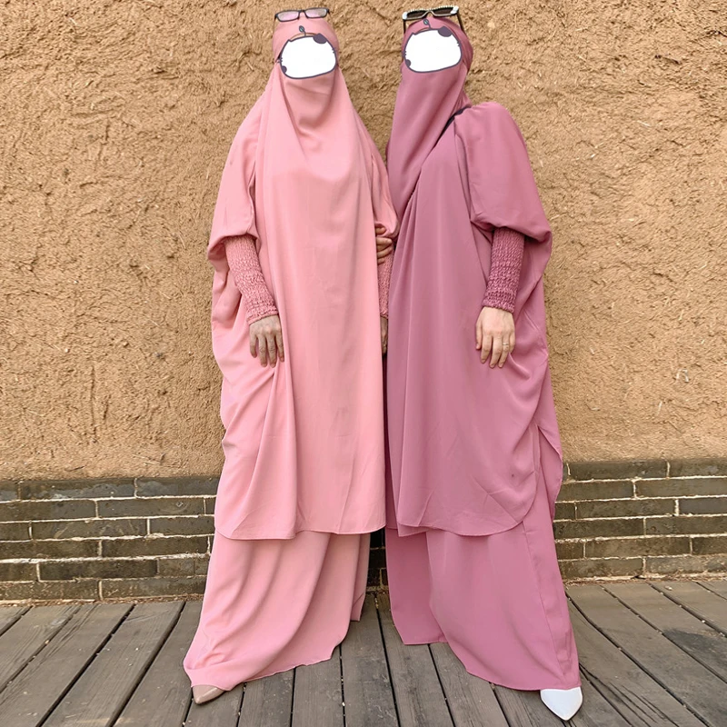 

2 Piece dress Set Women Muslim Prayer Garment Plain Nida Hooded Abaya Khimar Hijab Long Skirt Islam Clothes Dubai Turkey Saudia