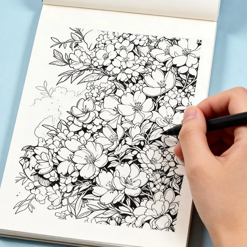 A Mandala/Flower Zen Painting Copy and Coloring Graffiti Album, Multiple Themes, 24 Different Patterns, Provides Inner Peace