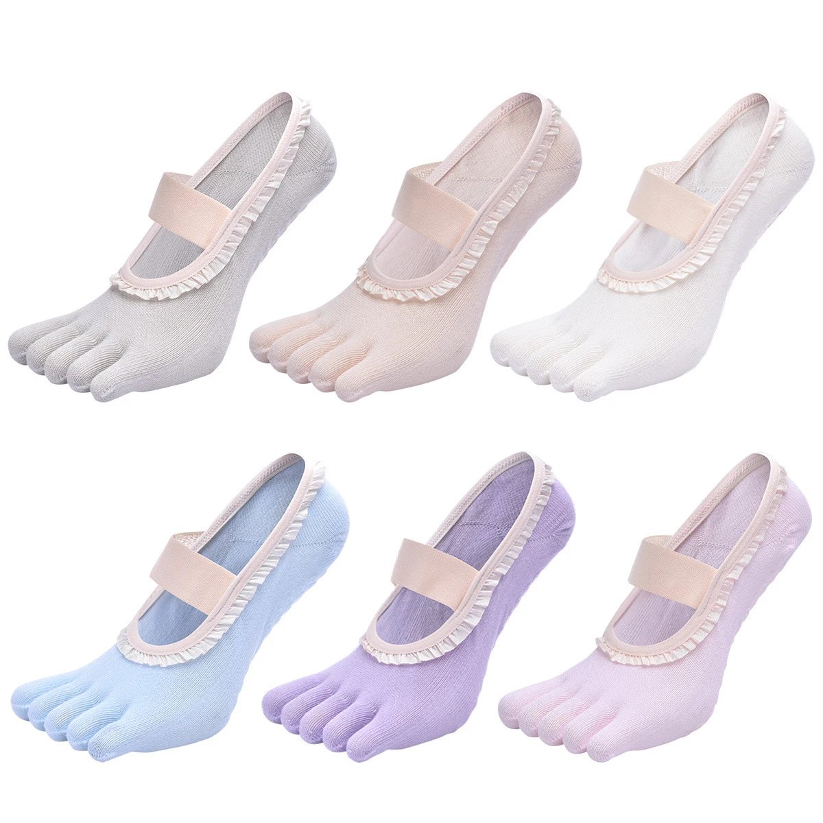 

Female Bandage Non-Slip Yoga Socks Breathable Cotton Five Toes Pilates Sock Ballet Dance Fitness Exercise Sport Sock Slippers