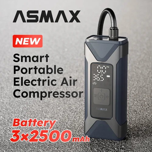 Bomba infladora de neumáticos ASMAX 160PSI, compresor de aire portátil recargable de 7500mAh para coche, motocicleta, bicicleta y bolas