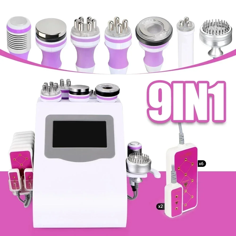 9 In 1 Ultrasound 40K Cavitation Vacuum Therapy Body Suction Slimming Microcurrent Skin Care Face Lifting Beauty Machine 6 in 1