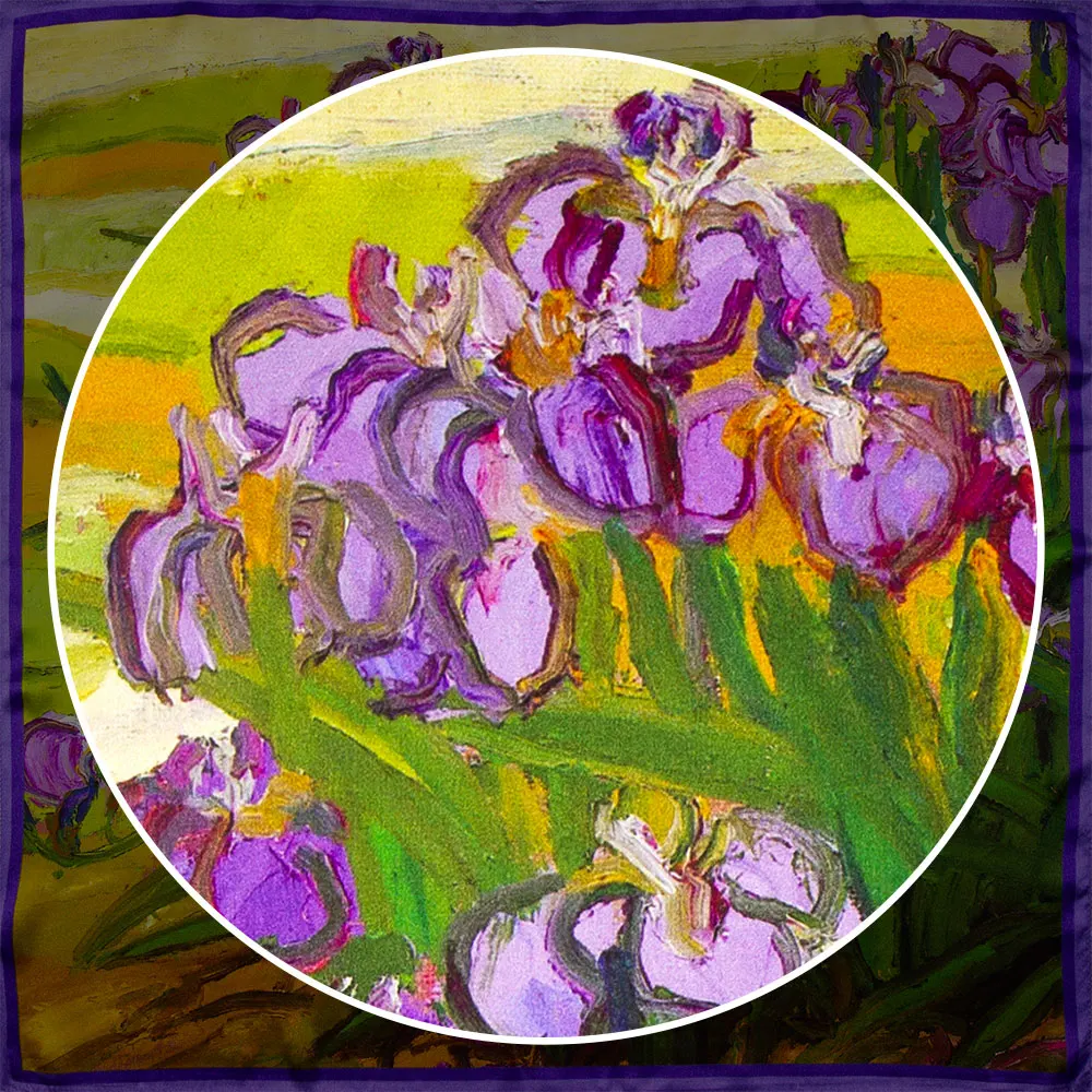 53 センチメートル 100% リアルシルクスカーフ女性トップ高級装飾正方形ブランドネックスカーフ女性ヒジャブ男性ギフトアイリス by ヴィンセントファンゴッホ