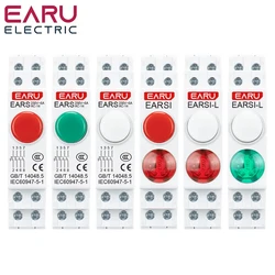18MM Din Rail Mount LED Signal Lamp Button Switch Series AC/DC 220V Indicating Indication Pilot Lights Green Momentary Latching