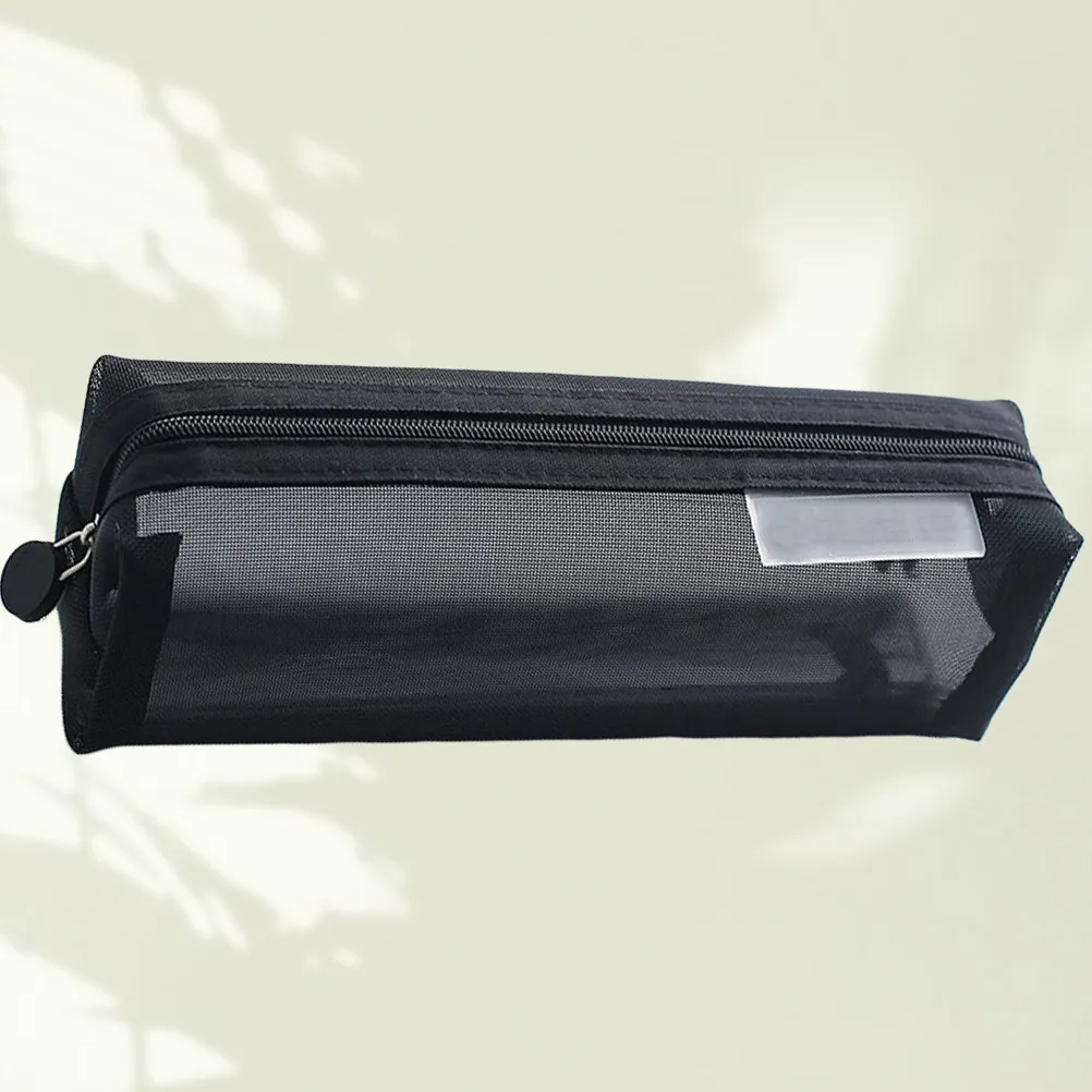 Pen Bag Pencil Case Transparent Students Stationery Black Mesh Holder Container