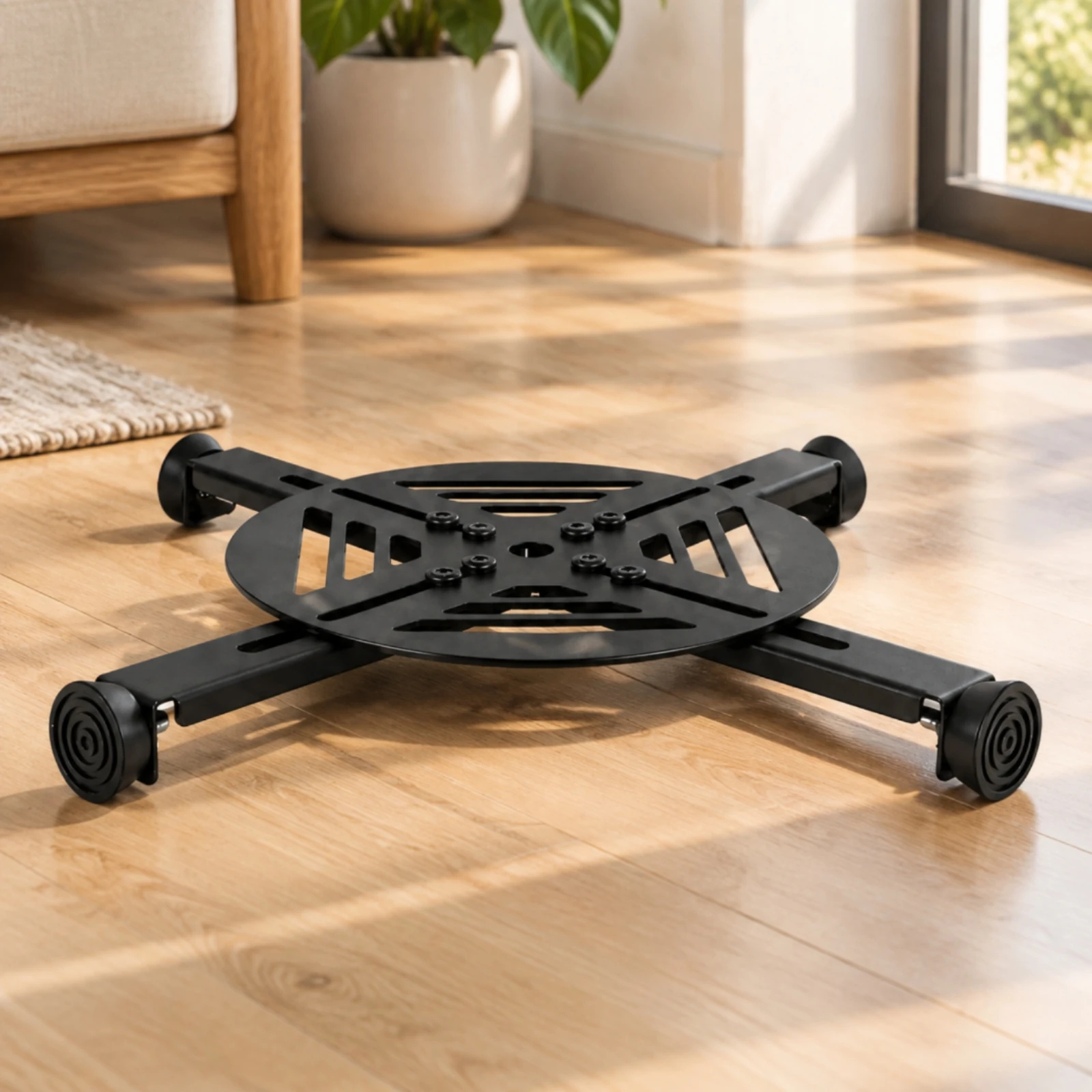 Iron Plant Pot Stand Heavy Duty Adjustable Plant Stand with Extendable Arms Metal Planter Riser with Anti-Slip Feet Black