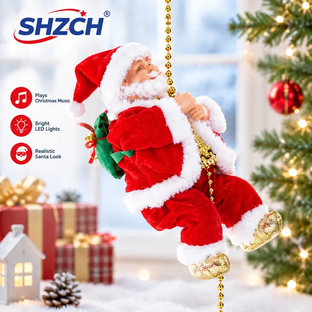 Battery Operated Rope Climbing Santa Claus musical Toys For Christmas Tree Hanging Pendant Ornament Decor X-mas Decorations