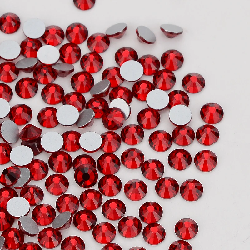 All Size SS3-SS60 Dark Siam Glass Flatback Rhinestone Glitter Deep Red Round Silver Bottom Glue On Crystal Diamond for Nail Art