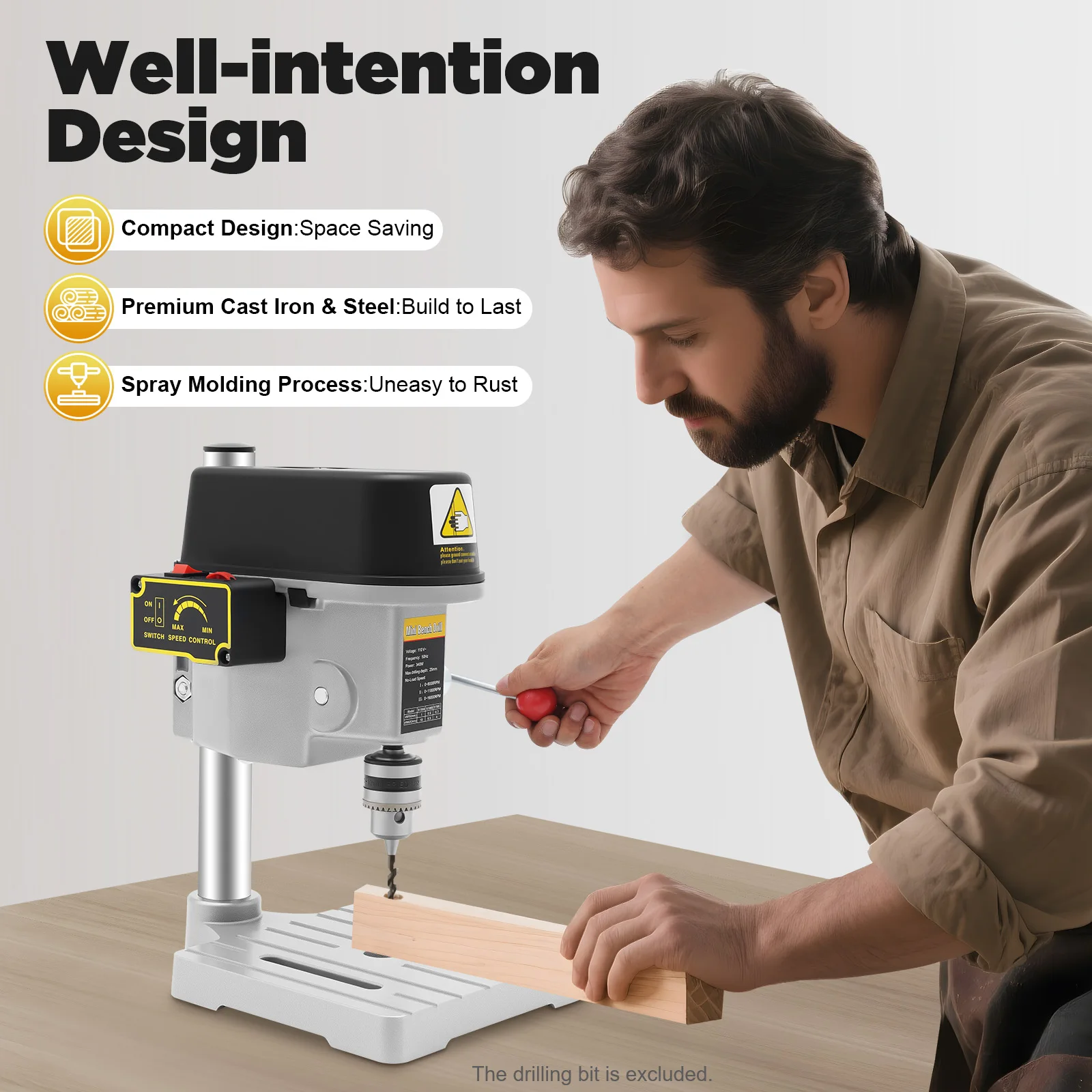 

Мини-настольный сверлильный станок 340 Вт, портативная настольная дрель 0-16000 об/мин, 3 скорости, 110 В для деревообработки металла своими руками, модель 5158A