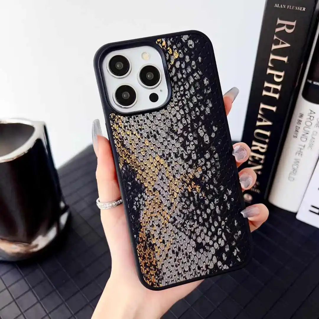 Luxury Snake Texture Leather Soft Phone Case For iPhone 11 12 13 14 15 16 Pro Max X XS 14 15 Plus Solid Color Shockproof Cover