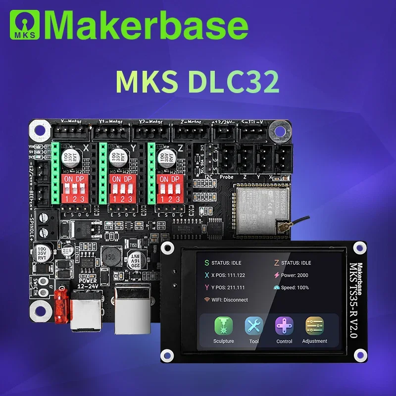 Makerbase MKS DLC32 Grbl Controller Work For Laser&CNC With ESP32 WIFI and TS35/24 Touch Screen for Laser Engraving Machine