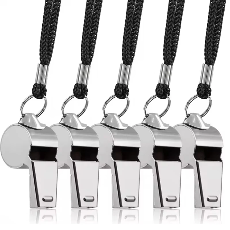 1/2/3pcs Stainless Steel Whistles Referee Sport Rugby Metal Rope Party Training Soccer Football Basketball Cheerleading Tool