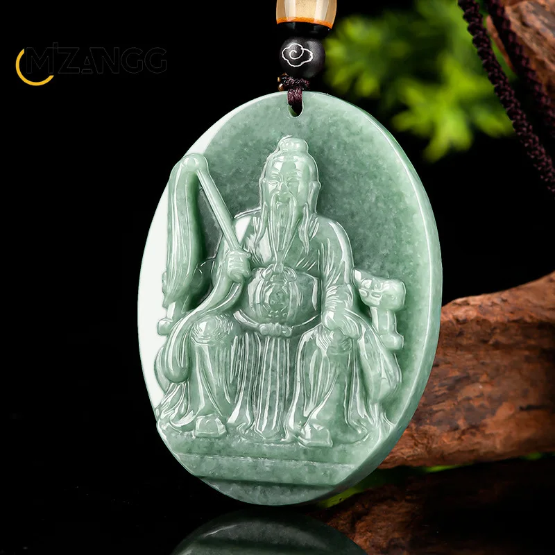 

Natural Burmese Jadeite Too on Lao Jun Pendant Bean Seed Hand-carved Green Jade Necklace Fashion Charm Jewelry for Men and Women