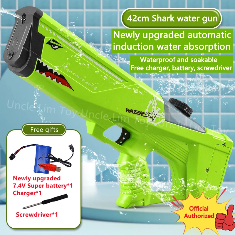 Pistolet à eau électrique automatique de grande capacité pour adultes, requin, jeux de plage en plein air pour enfants, jouets d'été pour piscine, haute pression