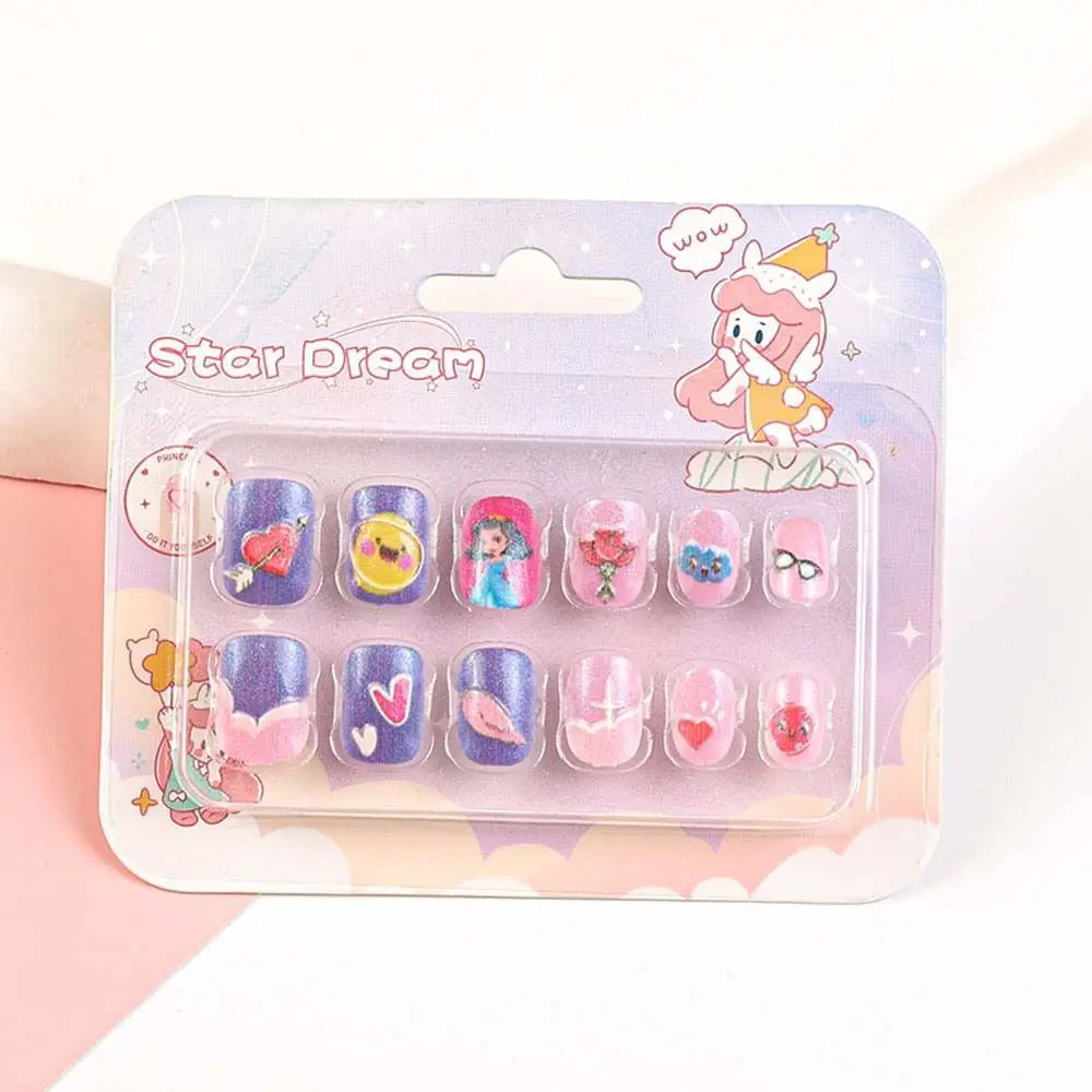 Ensemble de 12 faux ongles pour enfants, accessoires de manucure, dessin animé, couverture complète, N64.N64.Nail Art