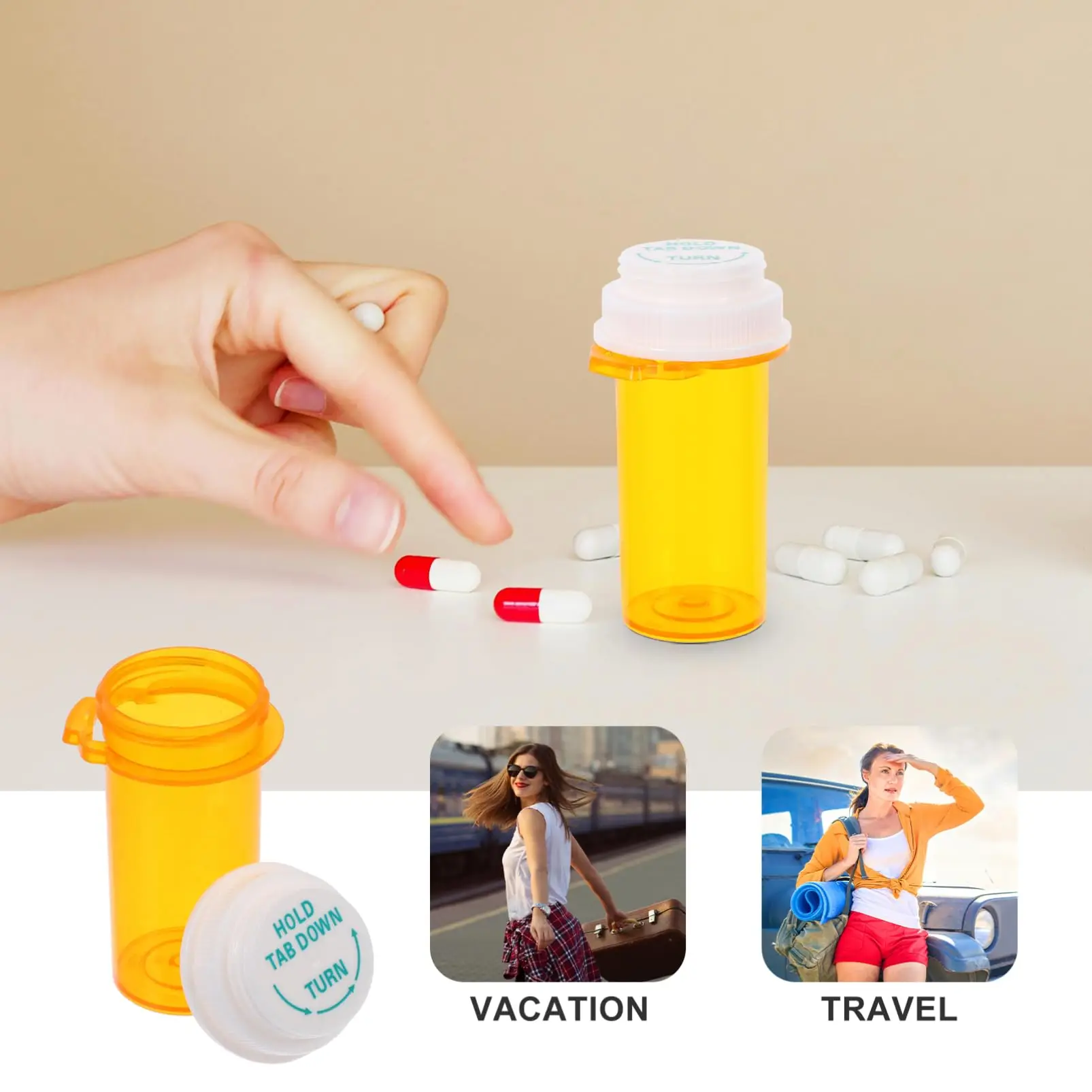 Puste plastikowe butelki na leki/tabletki 10-20Dr z zakrętkami zabezpieczającymi przed dziećmi, małe pojemniki na leki, podróżne fiolki na tabletki, organizer na tabletki