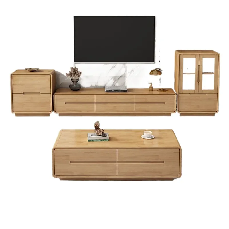 Nordic Solid Wood Rock Slab Coffee Table and TV Cabinet Combo Modern Simple Living Room Floor Side Cabinet Storage Unit