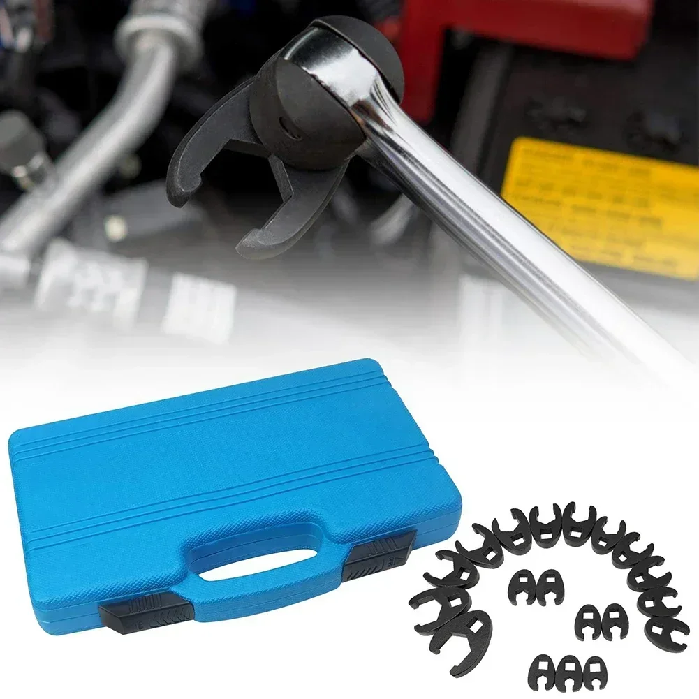 19pcs Metric Tool 8 To 32 Mm Flare Nut Wrench Set 3/8'' And 1/2'' Drive  Flare Metric Crowfoot Flare Nut Wrenches 8-24mm