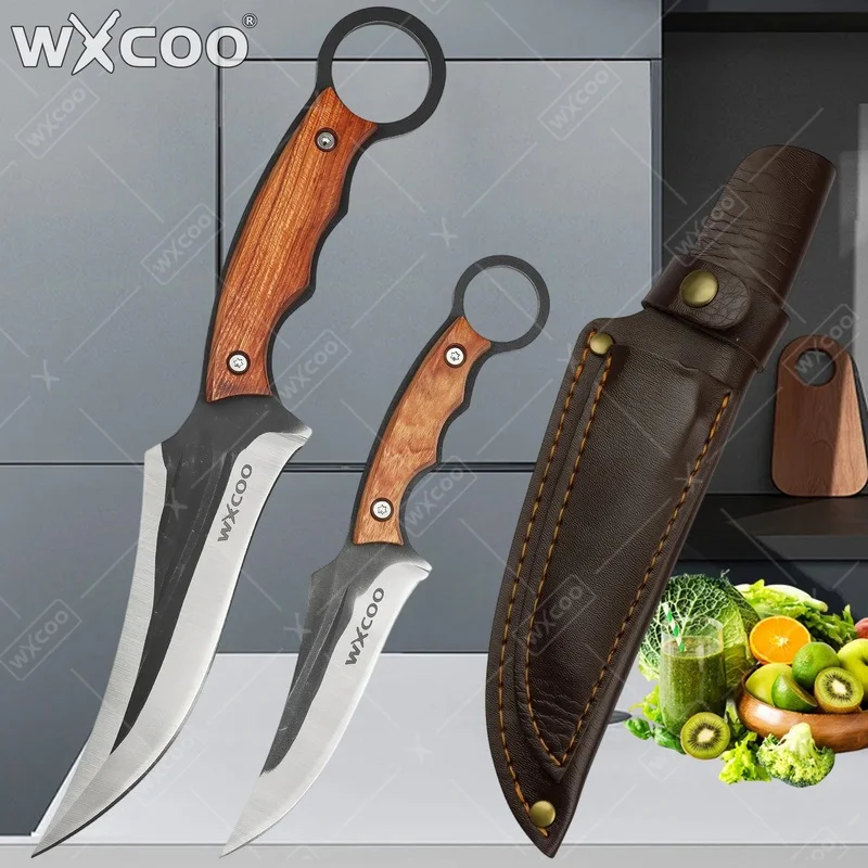 WXCOO Küchenmesser aus Edelstahl, handgeschmiedet, multifunktionales Fleischbeil, Ausbeinen, Grill, Metzgermesser, Obstschälmaschine, Holzgriff