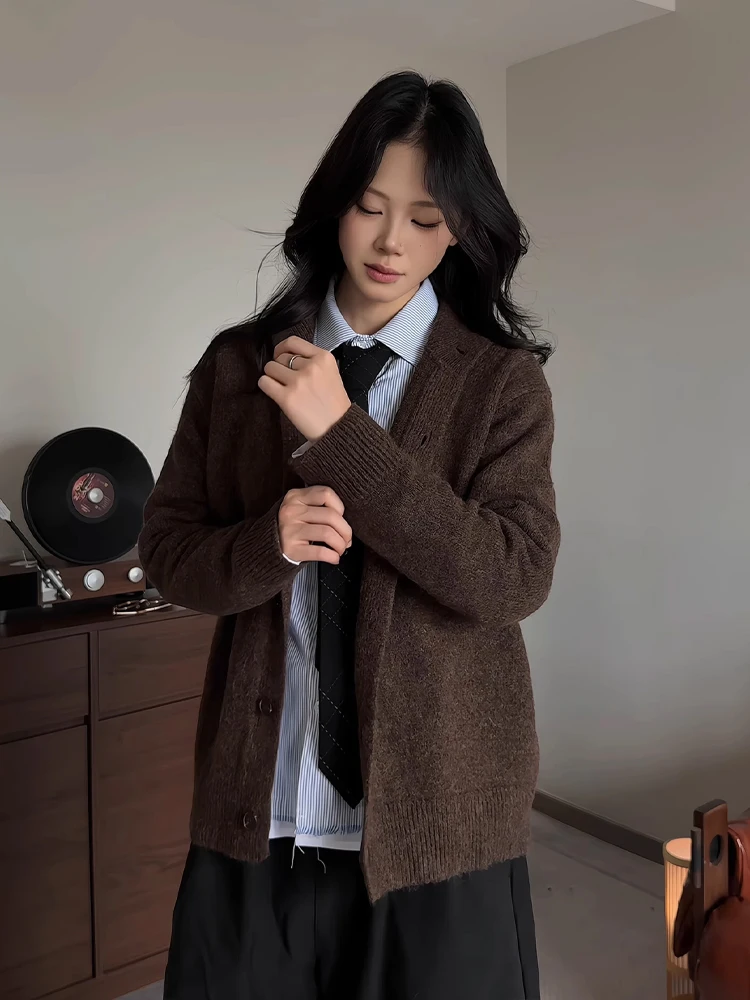 الأمريكية Preppy Sle محبوك سترة مفتوحة سترة الرجال ملابس خارجية غير رسمية فضفاضة موسم الخريف الراقية الشعور