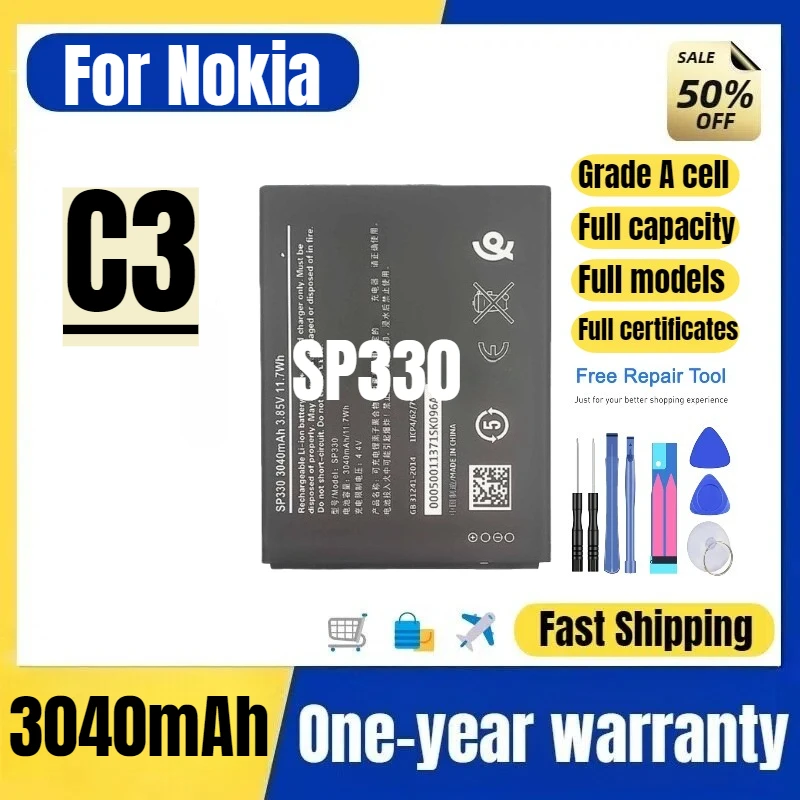 

SP330 for Nokia C3 Mobile Phone Battery High Quality High Capacity Battery Replacement Bateria Grade A Cell with Tools