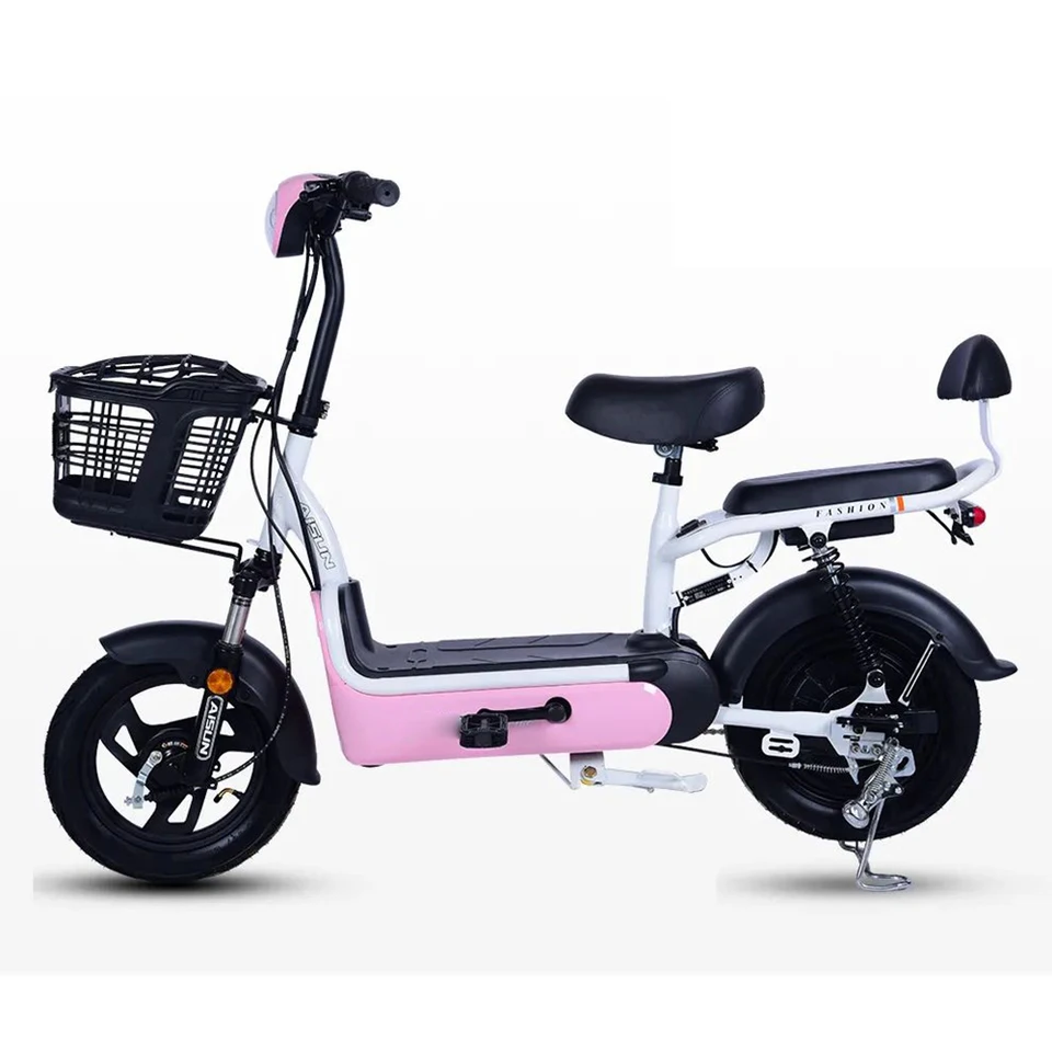 2024 Cheap Electric Bicycle 350W 48V Step Through 14 Inch Electric Cycle Electric Bike Scooter With Pedal image 4
