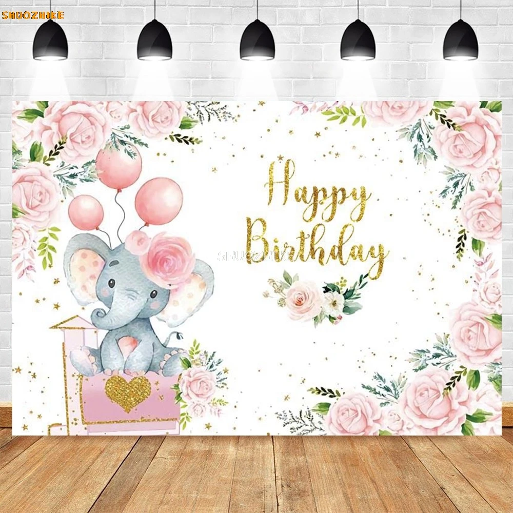 Cute Elephant Theme Birthday Party Backdrop Baby Shower Kids Photo Customize Photography Background Decor Banner Photostudio