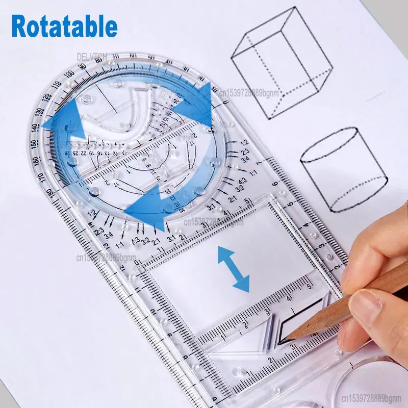 Multifunction Rotatable Fast Drawing Template Ruler Math Stereo Geometric Ellipse Circle For Art Design Drafting Measuring Tool