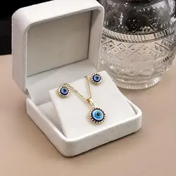 1 Set Of Earrings Necklace Hip-hop Style Jewelry Set With Fashionable Evil Eyes Design Made Of Stainless Steel