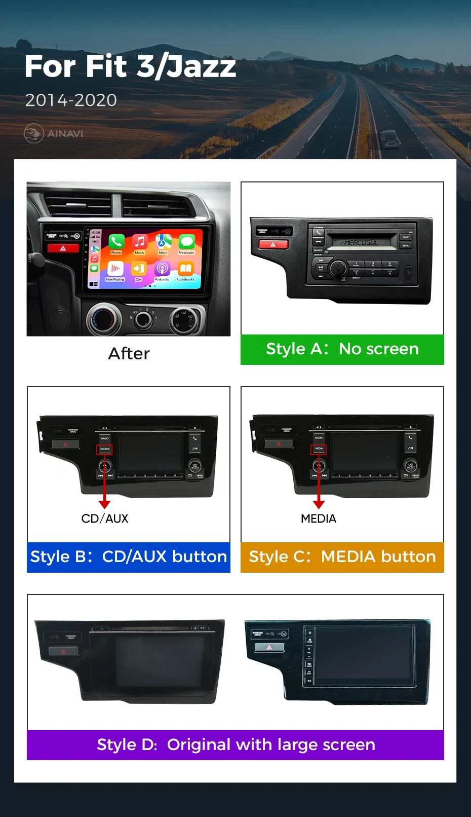 Android 14 Car radio For Honda Fit 3 Jazz Jeez 2014 - 2020 Stereo Multimedia Player Wireless Carplay Android Auto head unit DSP