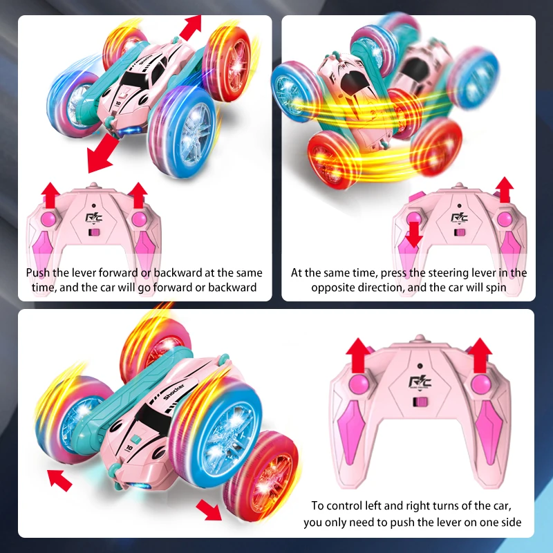 2.4G RC Stunt Car Children Double Sided Flip Remote Control Car 360 Degree Rotation Off Road Rc Drift Cars For Pink Girls Toys