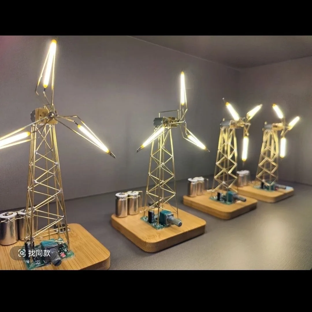 DIY Industrial Wind Turbine Lamp Desktop Rotatable Iron Tower Creative Lamp Blueprint Table Decoration