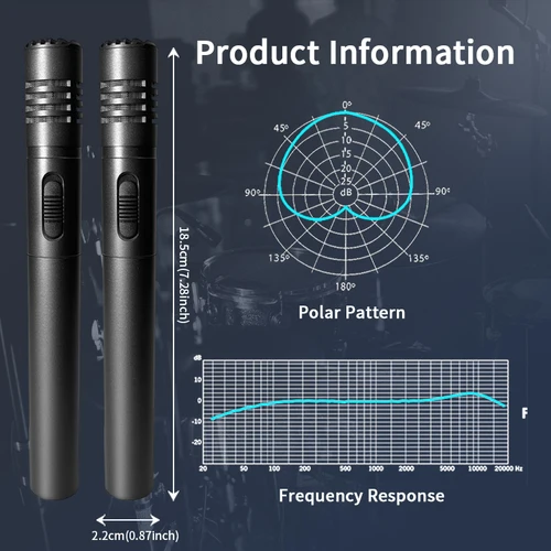 Imagen 2 del producto 7L-D1 nuevo micrófono condensador de lápiz negro micrófono de instrumento profesional con interruptor y Clip a prueba de golpes para grabación de rendimiento