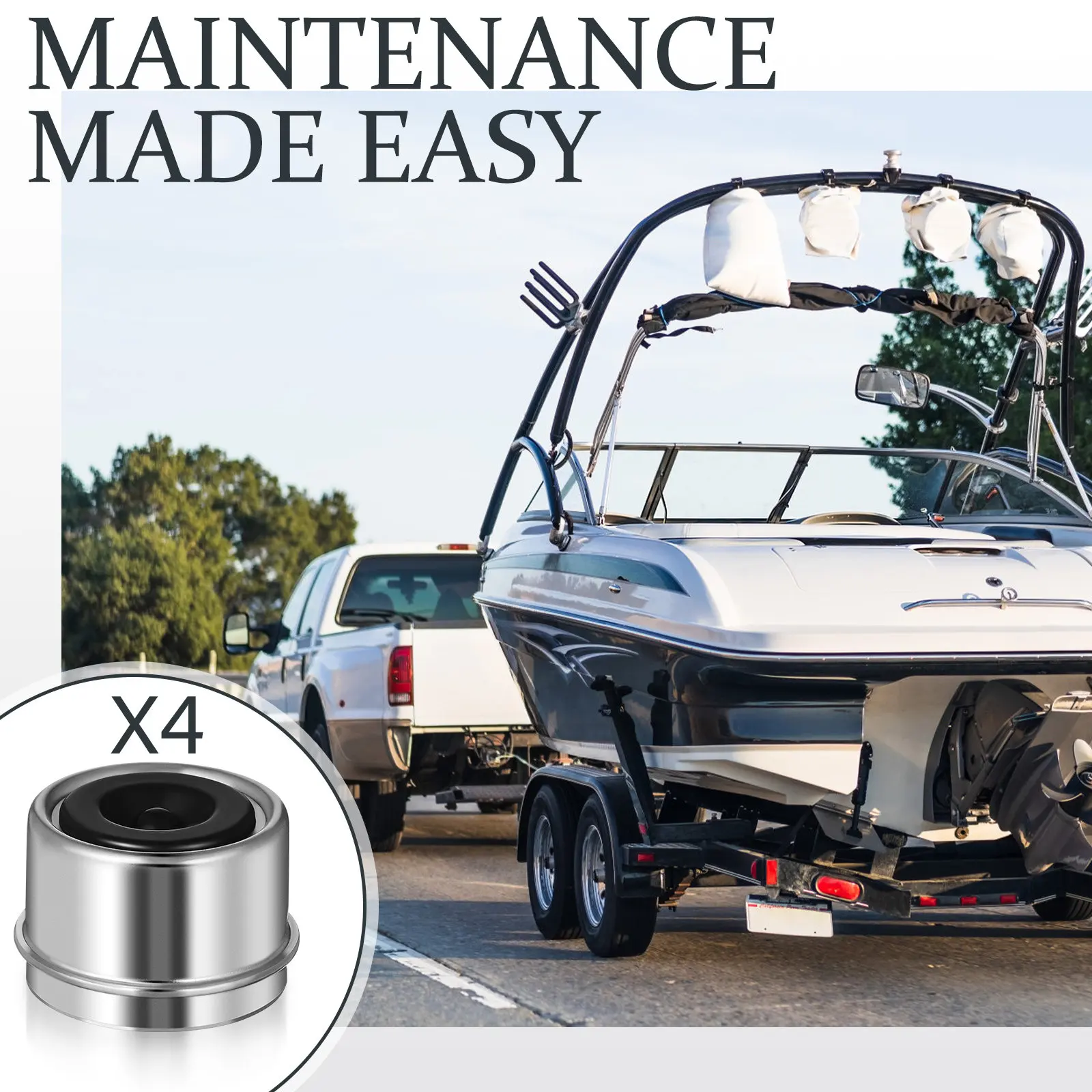 4Pcs Trailer Bearing Dust Caps Robust Metal Rubber Sealed Axle Grease Covers for Boat Trailer Hub Wheel Center Protection view 3