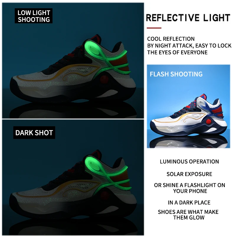 High-quality Men\'s Basketball Shoes Women Reflective Basketball Sneakers Men Outdoor Rubber Anti Slip Sports Training Shoes Male