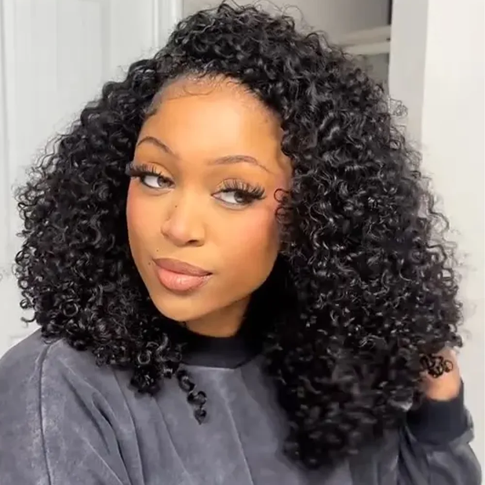 

Полупарик из натуральных волос Кудрявые вьющиеся парики 3 в 1 Полупарики со шнурком Бесшовные зажимы Откидной глубокий вьющийся полупарик 16 дюймов