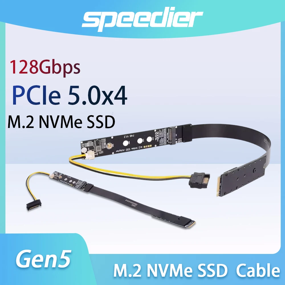 ADT-LINK PCIe 5.0 X4 M.2 NVMe Key M SSD FFC Extension Cable Gen5 128Gbps Flexible Low Loss Riser Cord Compatible Gen3 Gen4