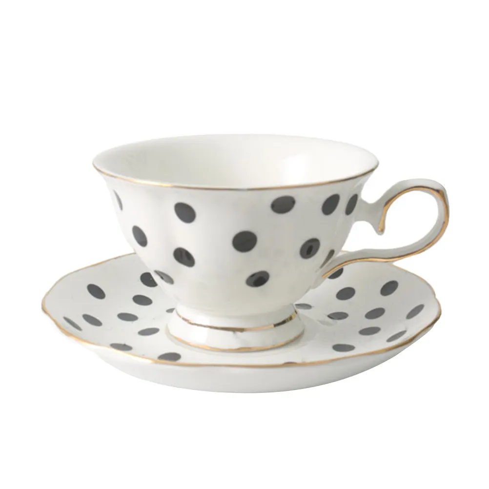 

1Set Elegant Polka Dot Coffee Cup Set Ceramic Tea Mug Smooth Surface Sturdy Design Fashionable Drinkware for Milk Coffee Latte