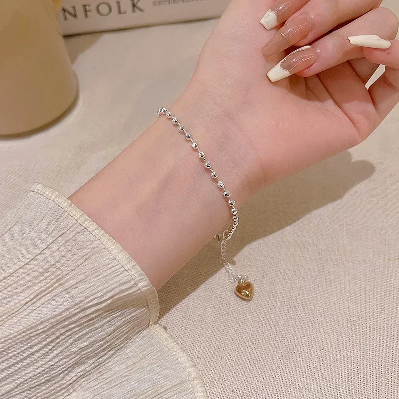 

Ball Bead Heart Strand Bracelet for Women Love Color Round Korean Fashion Jewelry Friend Party Ladies Geometric Bangle Wholesale