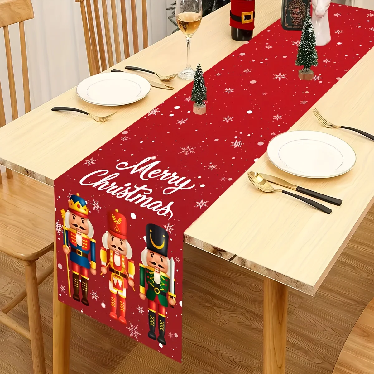 Christmas Nutcracker Snowflake Linen Table Runner Tabletop Decor Winter Xmas Kitchen Dining Table Runner Christmas Decorations