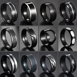 New Hot Sale 6/8MM Groove Rings Black/Blue Stainless Steel Rings For Men Charm Male Jewelry Gift (Drop Shipping Available)