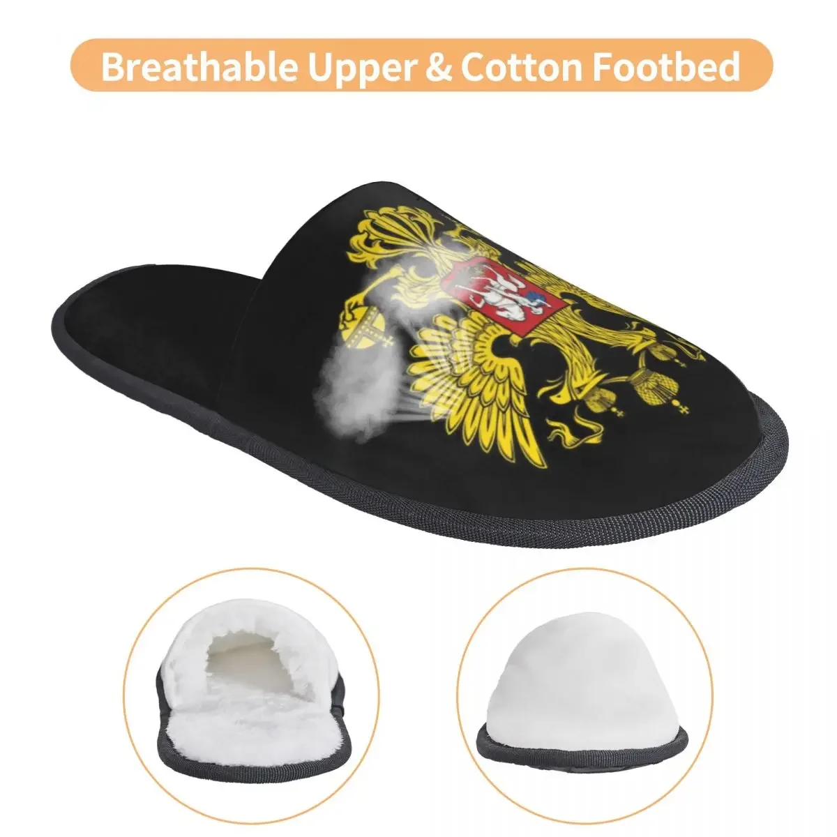 Immagine 4: Pantofole in memory foam con stemma della Russia da donna, comode e calde pantofole da casa con stemma della Federazione Russa