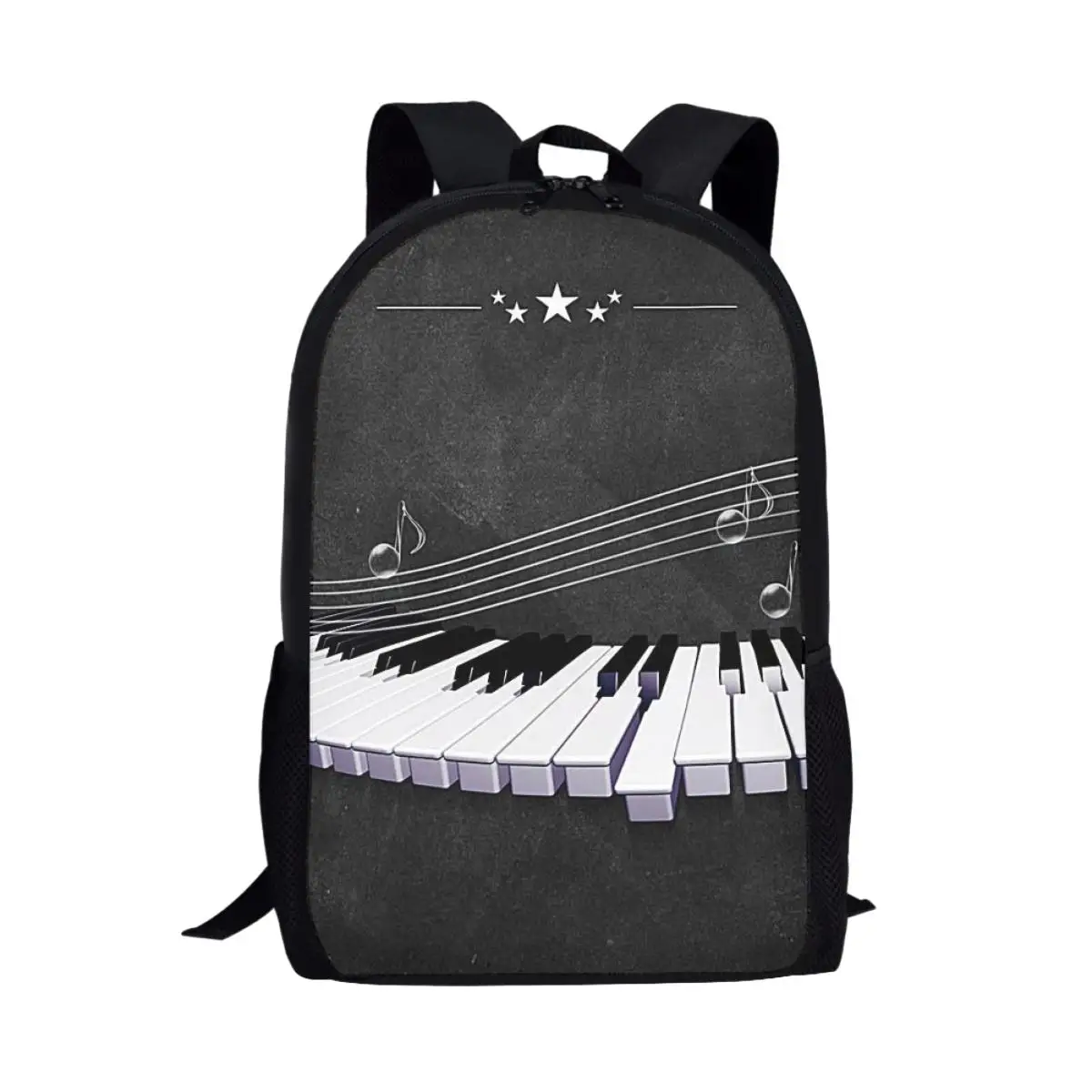 Bolsa de livro com padrão de chave de piano artístico para estudantes da escola, grande capacidade, 16 polegadas, mochila escolar, meninos, meninas, mochila multifuncional