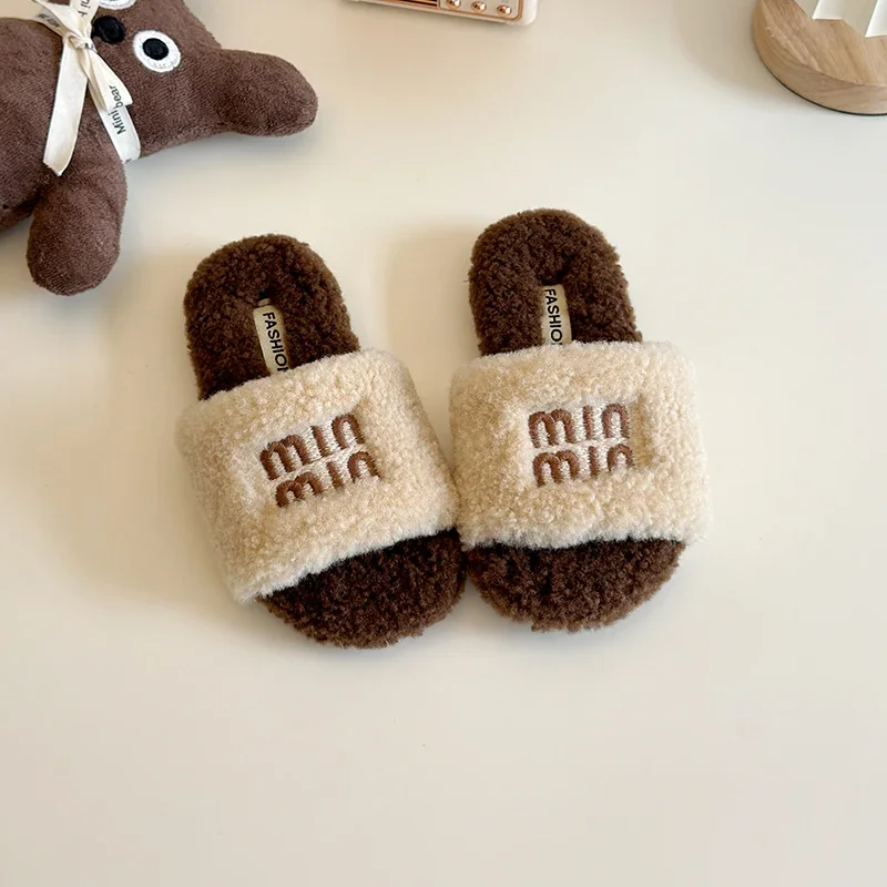 Herfst Kinderen Platform Slippers Nieuwe Indoor Warm Houden Plus Fluwelen Platte Slippers voor Meisje Casual Schoenen Antislip Kinderschoenen