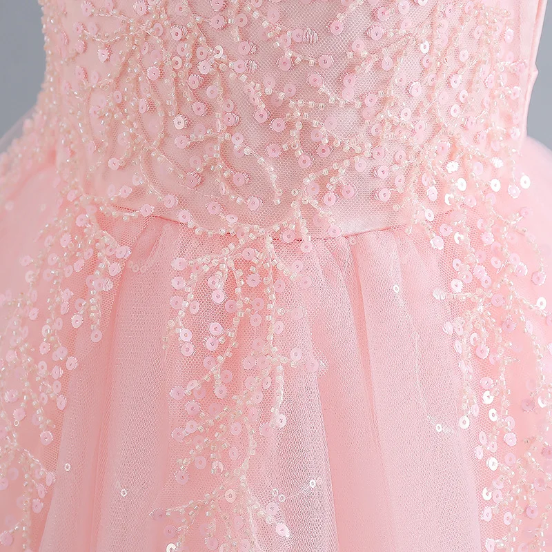 Luxurious Girl Party Sequin Dresses Elegant Fluffy Toddler Girl Princess Dress Children Lush Birthday Wedding Evening Dress