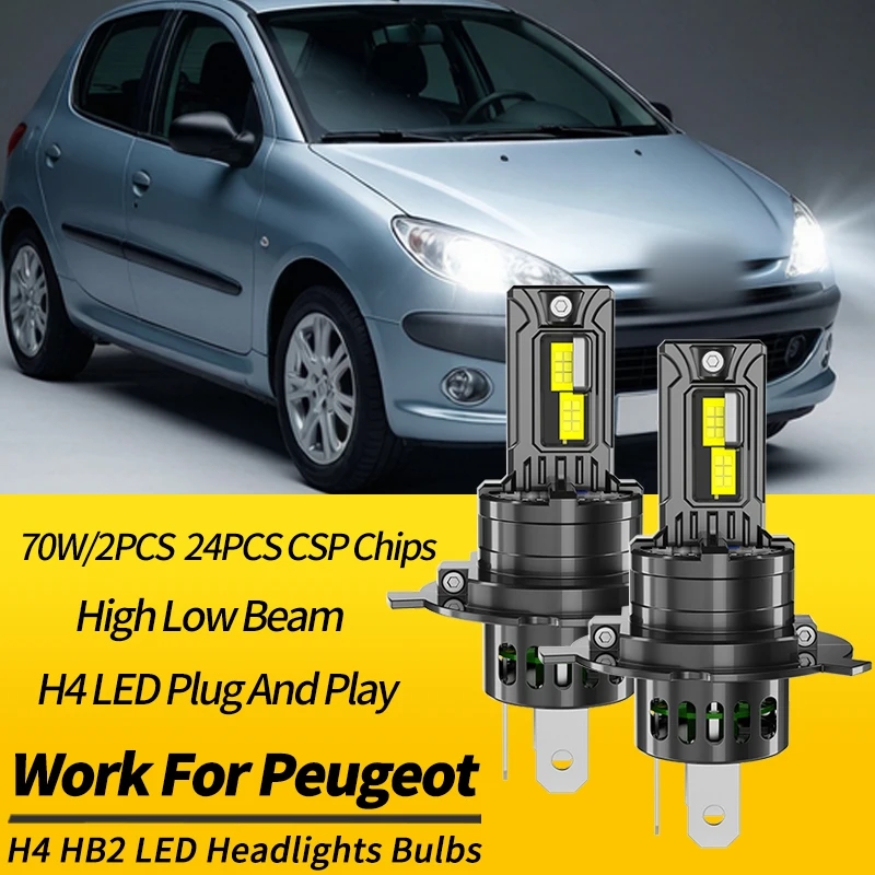 2PCS H4 HB2 LED Headlight Bulbs High Low Beam Canbus For Peugeot 206 1998-2008 Partner 2002-2007 Tepee 2008-2012 Car Accessories