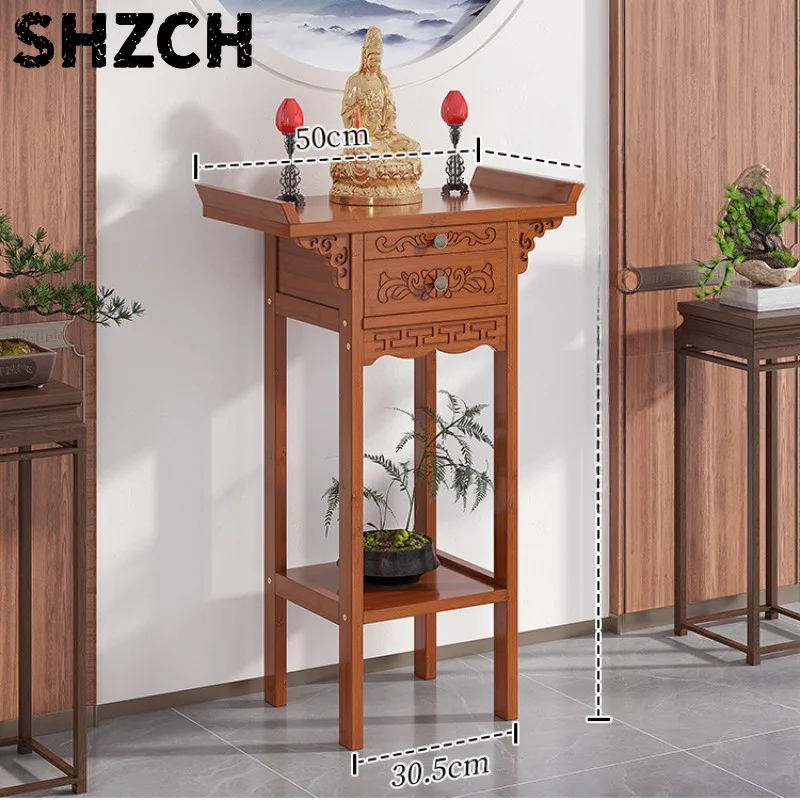 Modern Zen Altar Table Solid Wood Offering Stand with Storage MultiFunctional Spiritual Space Chinese Style Decor Table