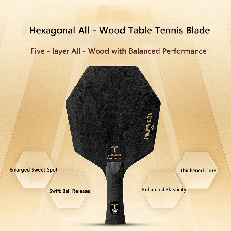Hexagon Table Tennis Blade 5 Ply Pure Wood Increase Larger Hitting Area Offensive Ping Pong Paddle for Beginner Training
