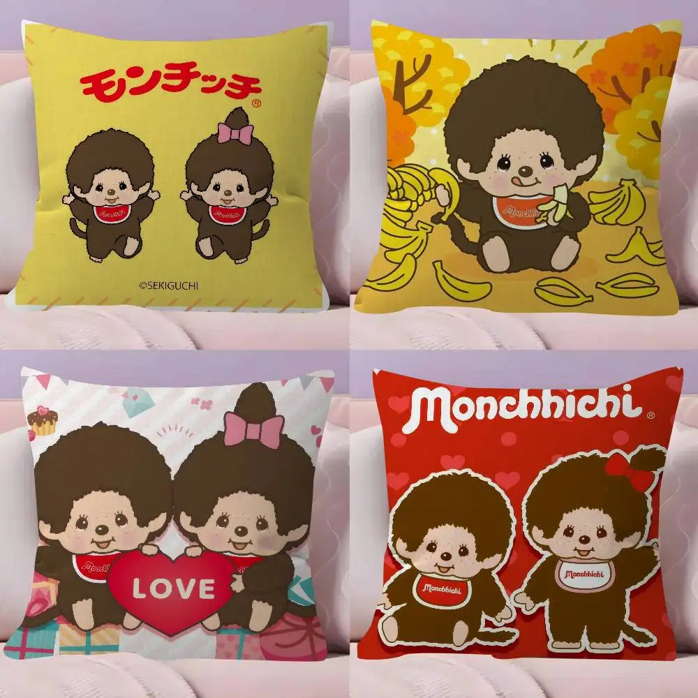 Cartoon M-M-Monchhichis Anime   Cushion Cover Pillowcase Upholstery Sofa Throw Pillow Home Decor Pillowcas