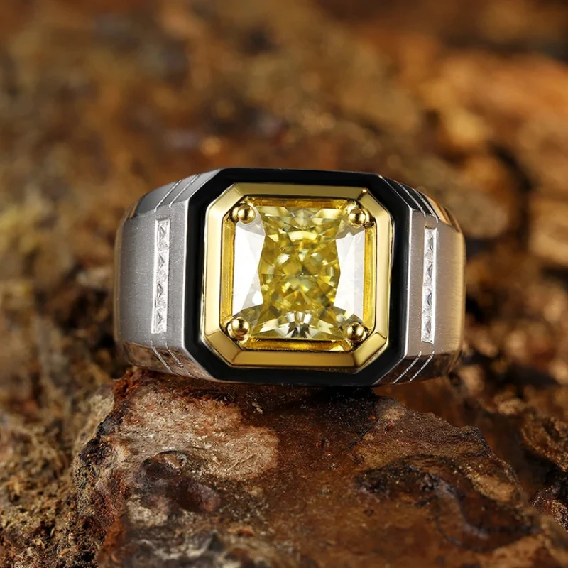 Men’s 925 Sterling Silver Ring Featuring 3 Carat Yellow Moissanite Stone Premium Quality Diamond Alternative Luxury Jewelry for 