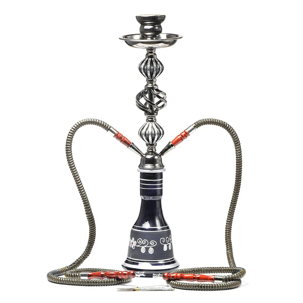 Arabian Shisha Set, Large Size Double Hose Glass Bottle Hookah Metal Twist Ball Ceramic Bowl Hookah Accessories Birthday Gift